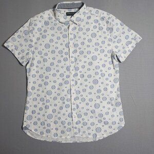 Kenneth Cole Bubbles casual button down shirt man's size M white short sleeve